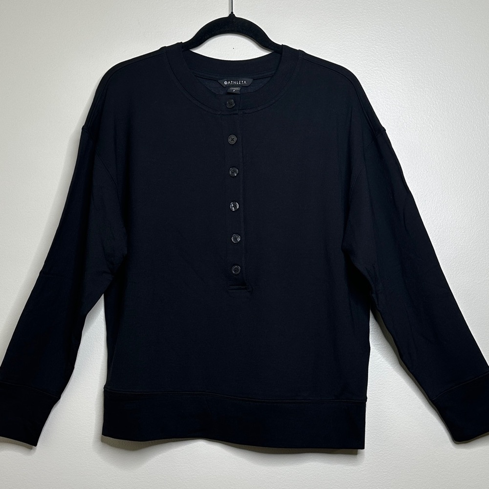 Athleta Black Henley Half Button-Up Pull-Over Tencel Sweatshirt Size Small NWOT